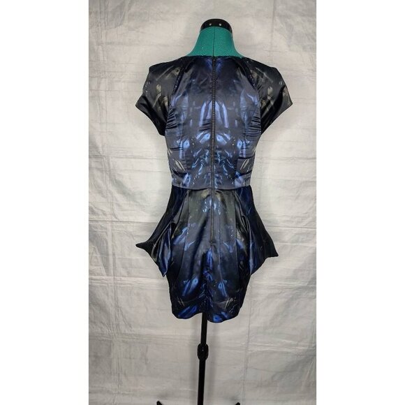 *ALLSAINTS Spitalfields Women's Opium Peplum Dress Blue Abstract Pleated Size 4 - Picture 3 of 8